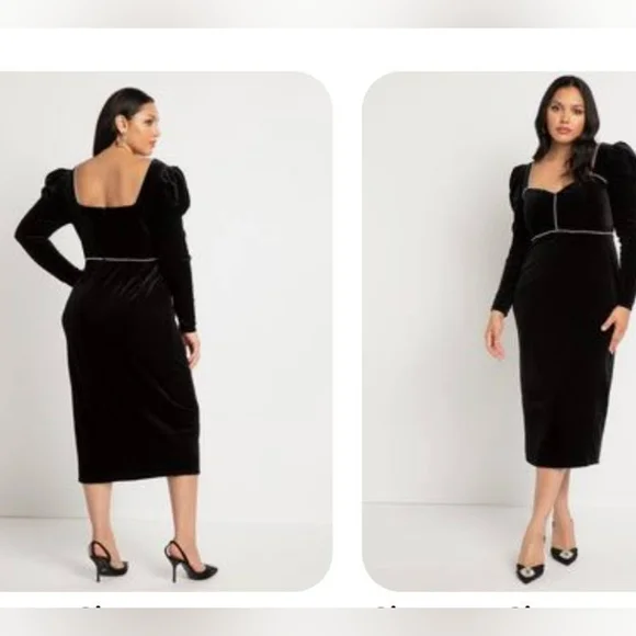 NWT! Eloquii Black Velvet and Pearl Women's Embellished Sweetheart Dress… - Picture 10 of 10